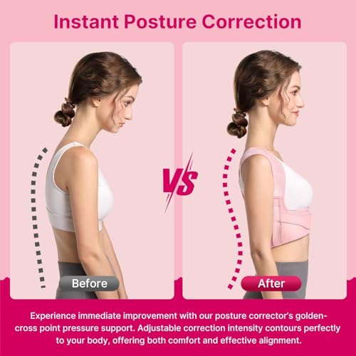 Fit Geno Posture Corrector for Women: Neck Shoulder & Upper Back Pain Relief - Adjustable Lightweight Brace for Improved