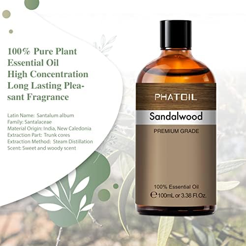 PHATOIL Sandalwood Essential Oil 100ML for Diffuser and Humidifier - Relax Aromatherapy | PHATOIL Pure Sandalwood Essen