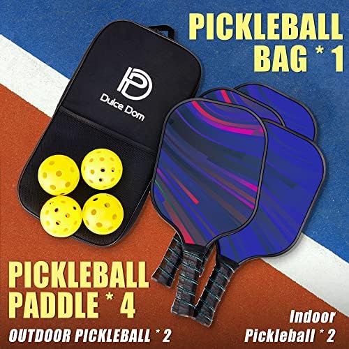 DULCE DOM USAPA Approved Fiberglass/Carbon Fiber Pickleball Paddles Set of 4 for Training | DULCE DOM 4 Indoor Outdoor