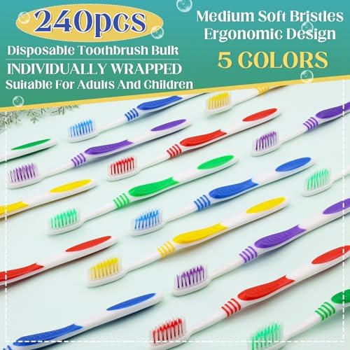 Bulk Disposable Travel Toothbrushes Pack - Soft Bristle Good Cleaning for Kids, Adult & Elderly | 50 Pcs Individually W