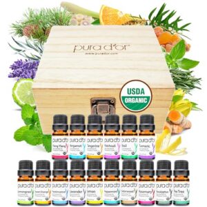 PURA D'OR Organic Sweet16 Essential Oils Set for Relaxation and Wellness PURA D'OR Organic 100% Pure Therapeutic Grade S