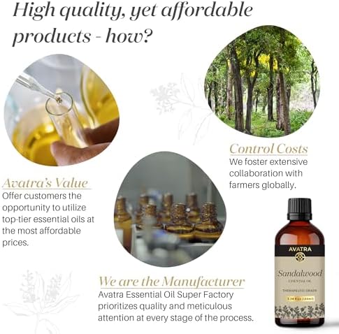 Avatra Sandalwood Essential Oil for Diffuser, Aromatherapy, and Massage | Pure and Natural Therapeutic Grade Sandalwood