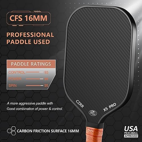 USA Pickleball Approved Pickleball Paddle, 3K Raw Carbon Fiber Surface (CFS) High Grit & Spin, Ideal for Novice and Prof