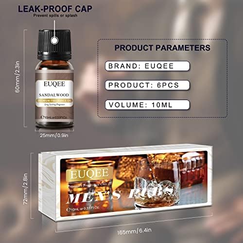 EUQEE Woody Essential Oils Set for Aromatherapy - Pure & Natural Oils - Eucalyptus, Cedarwood, Sandalwood, Frankincense,