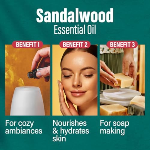 H'ana Sandalwood Essential Oil - 1.02 Fl Oz - for Hair and Skin, Aromatherapy, DIY Soap Making - ClimatePartner Certifie