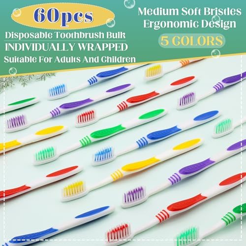 Bulk Disposable Travel Toothbrushes Pack - Soft Bristle Good Cleaning for Kids, Adult & Elderly | 50 Pcs Individually W