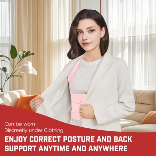 Posture Corrector for Women and Men: Adjustable Back Brace with Full Back Support (Large, Pink) Adjustable Back Brace