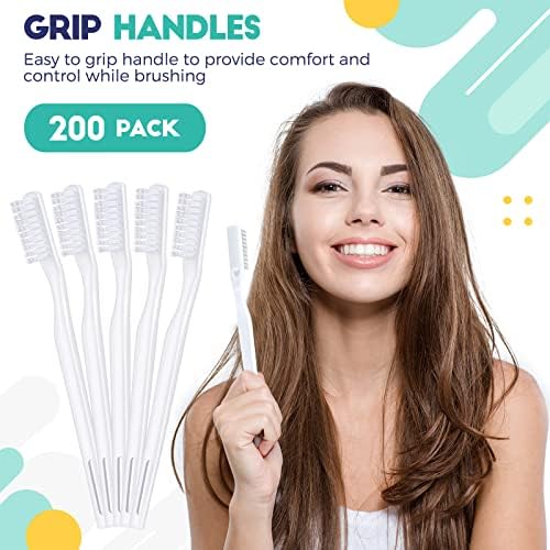 CHENGU 200 Pack Individually Wrapped Disposable Toothbrush for Adults Travel Hotels Donation(White) CHENGU Soft Bristl