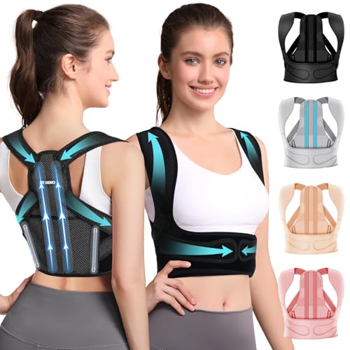 Fit Geno Adjustable Lightweight Upper Back Brace for Women's Neck and Shoulder Pain Relief: Improve Posture and Kyphosis