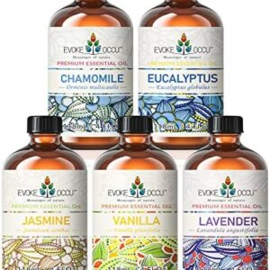 Evoke Occu Jasmine Vanilla and Lavender Essential Oil for Face and Body | Evoke Occu Chamomile and Eucalyptus Oil 4 Oz