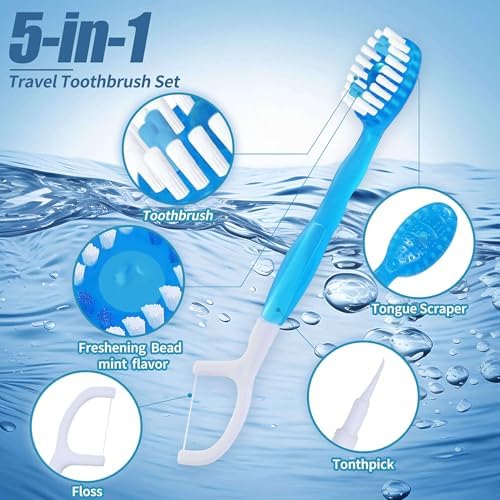 5-in-1 Prepasted Travel Toothbrush with Toothpaste Floss & Pick 36 Pack – Hotel Camping Flight Car Guest Use for Women M