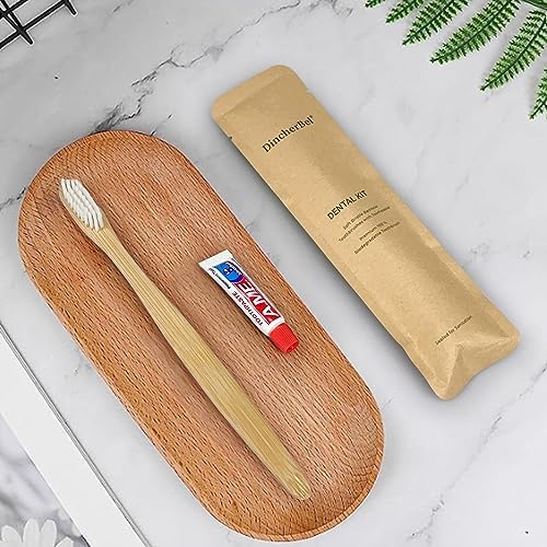 DincherBel Bamboo Disposable Toothbrushes Kit for Hotels, Airbnb, and Travel (50 Pack) | DincherBel Bamboo Toothbrushes