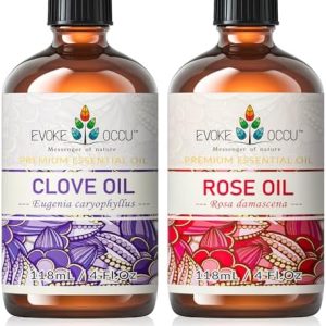 Evoke Occu Clove Essential Oil and Rose Essential Oil for Home Fragrance and Stress Relief - Pure and Natural 4 Fl Oz |