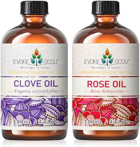 Evoke Occu Clove Essential Oil and Rose Essential Oil for Home Fragrance and Stress Relief - Pure and Natural 4 Fl Oz |
