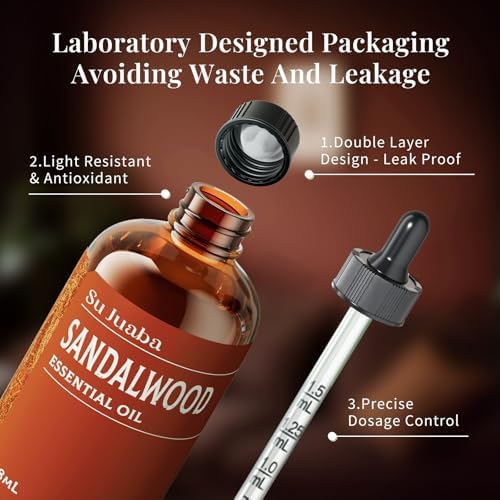 Sujuaba Sandalwood Oil for Diffuser and Skincare 4 Fl Oz - 100% Natural Aromatherapy Oil - Perfect for Relaxation and DI