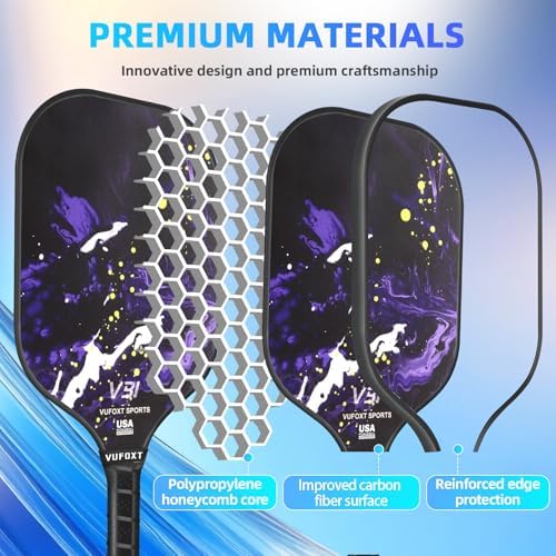 USAPA Approved Carbon Fiber Surface Pickle Ball Paddles Set - Ideal for Beginners' Training and Game (Blue) | Lightweig