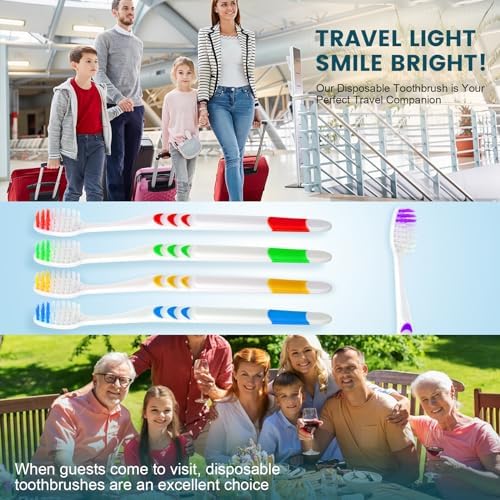 Navona Kids Toothbrush, Medium Soft Bristle, Ergonomics Handle, Perfect for Travel & Hotel, Bulk Disposable Toothbrushe