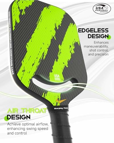 Warping Point Ascent Carbon Fiber Pickleball Racket for Swing Speed and Maneuverability | Aero Throat Carbon Fiber Pick