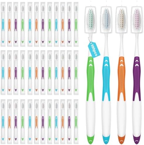 100 Bulk Medium Soft Toothbrushes Pack with Covers for Adults & Kids | Individually Wrapped Disposal Toothbrushes for T