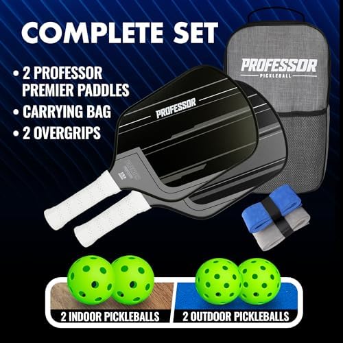 Professor Premier Pickleball Paddle Set - 2024 USAPA Approved, Professional Quality, Fiberglass Surface Attributes for S