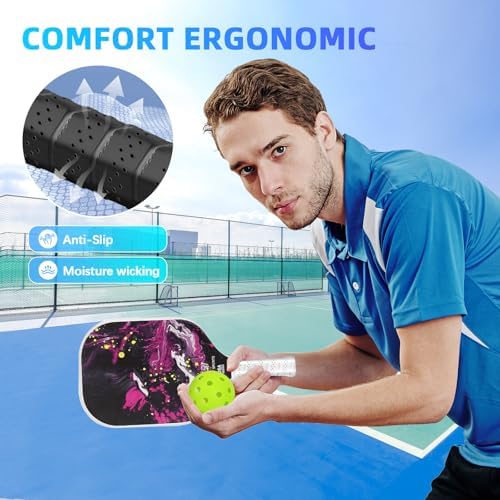 USAPA Approved Carbon Fiber Surface Pickle Ball Paddles Set - Ideal for Beginners' Training and Game (Blue) | Lightweig