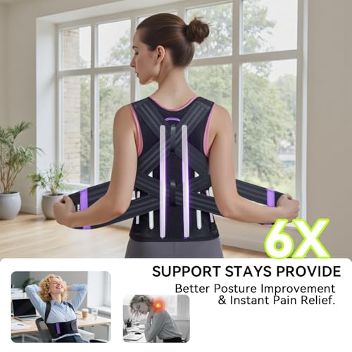 Posture Corrector for Women & Men, Upgraded Support & Breathable Mesh Adjustable Back Brace, Full Back Support for Back