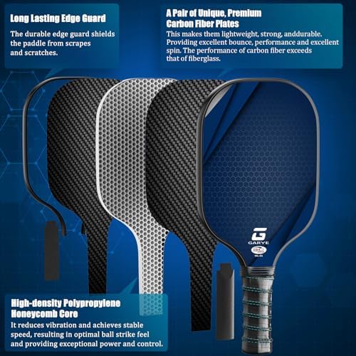 GaryE Carbon Fiber Pickleball Paddles for Adults and Teenagers | GaryE Lightweight USAPA Approved Pickleball Rackets Se