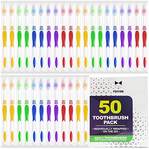 Bulk Toothbrushes 50 Pack for Adults & Kids | Made with a Medium-Soft Large Brush Head | BPA-Free & Disposable Bulk To