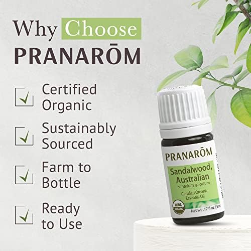 Pranarom USDA Certified Organic Australian Sandalwood Essential Oil for Home Diffusing and Aromatherapy - 5ml Pure Natu