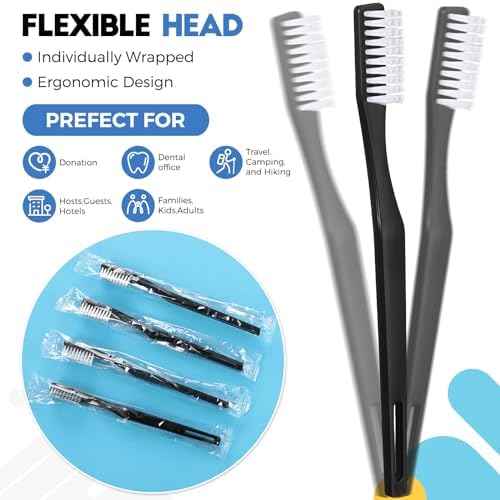 CHENGU 200 Pack Individually Wrapped Disposable Toothbrush for Adults Travel Hotels Donation(White) CHENGU Soft Bristl