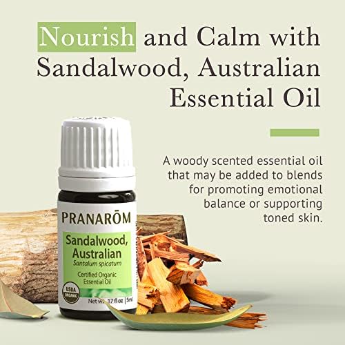 Pranarom USDA Certified Organic Australian Sandalwood Essential Oil for Home Diffusing and Aromatherapy - 5ml Pure Natu