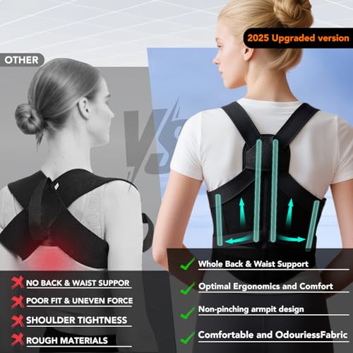 Upper/Lower Back Posture Corrector for Women and Men: Pain Relief and Comfortable Support Medium Black Posture Corrector