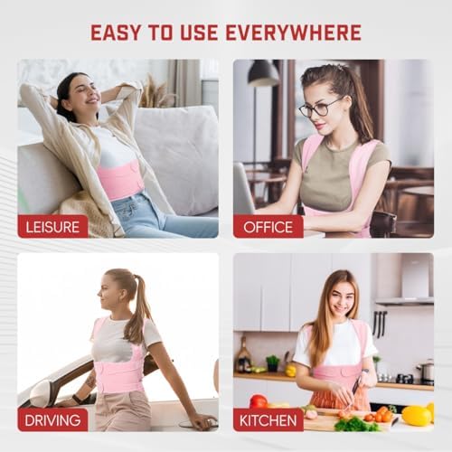 Posture Corrector for Women and Men: Adjustable Back Brace with Full Back Support (Large, Pink) Adjustable Back Brace