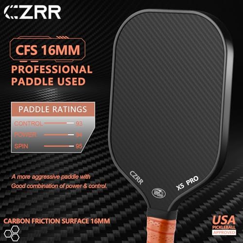 USA Pickleball Approved Pickleball Paddle, 3K Raw Carbon Fiber Surface (CFS) High Grit & Spin, Ideal for Novice and Prof