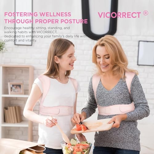 Vicorrect Upper Back Pain Relief Posture Corrector for Women and Men: Adjustable Brace Straps (Pink, S/M) Vicorrect Sh