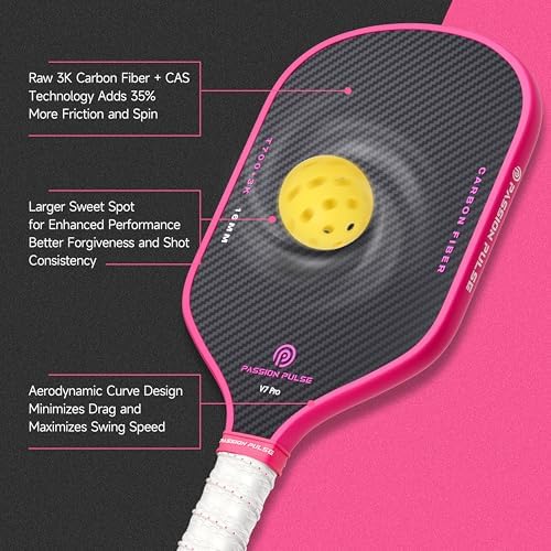 V7 Pro Pickleball Paddle - 3K Raw Carbon Fiber, 16mm Polypropylene Core, 3D PulseGrip Handle, Ideal for All Skill Levels