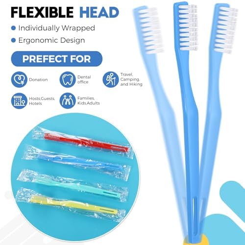 CHENGU 200 Pack Individually Wrapped Disposable Toothbrush for Adults Travel Hotels Donation(White) CHENGU Soft Bristl