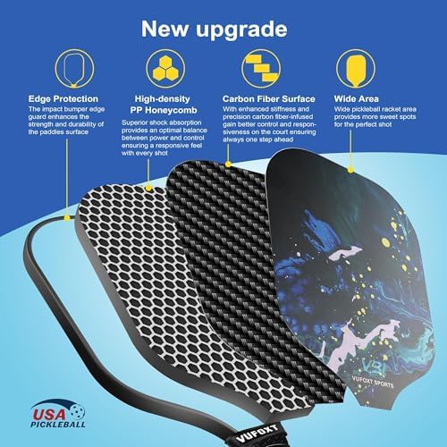 USAPA Approved Carbon Fiber Surface Pickle Ball Paddles Set - Ideal for Beginners' Training and Game (Blue) | Lightweig