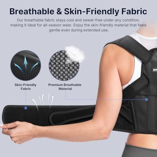 Fit Geno Adjustable Lightweight Upper Back Brace for Women's Neck and Shoulder Pain Relief: Improve Posture and Kyphosis