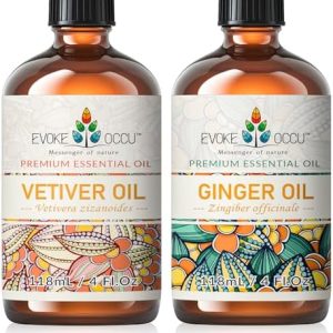 EVOKE OCCU Vetiver Essential Oil and Ginger Essential Oil for Men - Stress Relief and Focus - 4 Fl Oz