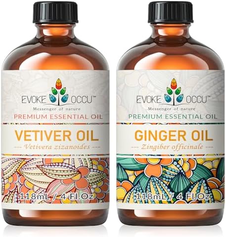 EVOKE OCCU Vetiver Essential Oil and Ginger Essential Oil for Men - Stress Relief and Focus - 4 Fl Oz