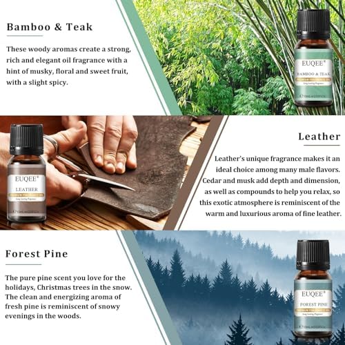 EUQEE Woody Essential Oils Set for Aromatherapy - Pure & Natural Oils - Eucalyptus, Cedarwood, Sandalwood, Frankincense,