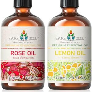 Evoke Occu Rose and Lemon Essential Oils for Stress Relief - Perfect for Meditation - 4 Fl Oz - Relaxation Tool