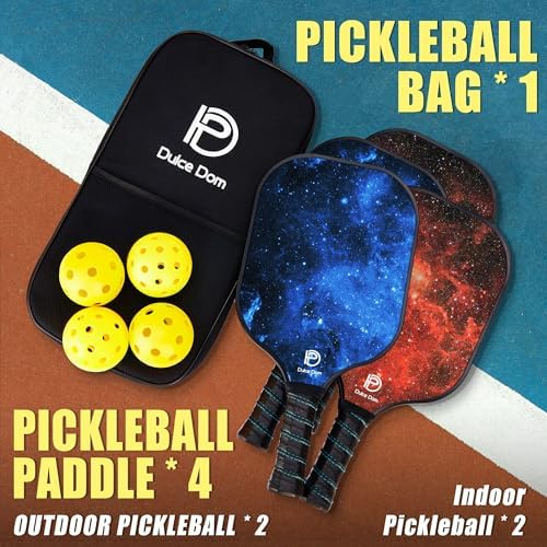 DULCE DOM USAPA Approved Fiberglass/Carbon Fiber Pickleball Paddles Set of 4 for Training | DULCE DOM 4 Indoor Outdoor