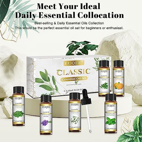 EUQEE Woody Essential Oils Set for Aromatherapy - Pure & Natural Oils - Eucalyptus, Cedarwood, Sandalwood, Frankincense,