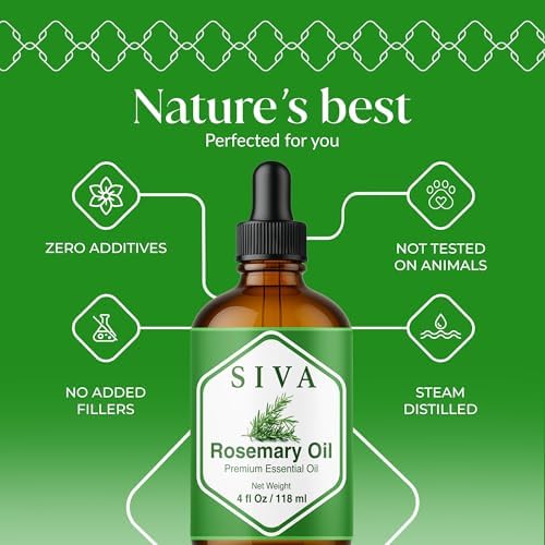 Siva Rosemary Essential Oil - 100% Natural Rosemary Oil – for Skin Care, Hair Care, Aromatherapy - 4 Fl Oz with Dropper