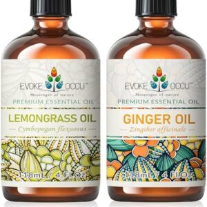 EVOKE OCCU Lemongrass and Ginger Essential Oils for Stress Relief - Relaxing Aromatherapy for Home and Office - 4 Fl Oz