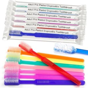 Single Use Waterless Tooth Brush 100 Pcs Individually Wrapped Pre-Pasted Toothbrushes for Hotel, Camping, and Homeless