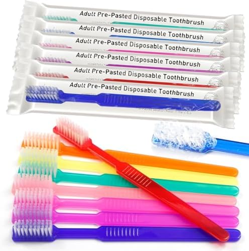 Single Use Waterless Tooth Brush 100 Pcs Individually Wrapped Pre-Pasted Toothbrushes for Hotel, Camping, and Homeless