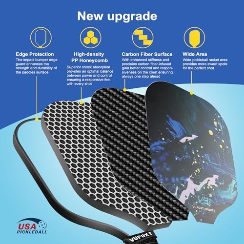 USAPA Approved Carbon Fiber Surface Pickle Ball Paddles Set - Ideal for Beginners' Training and Game (Blue) | Lightweig